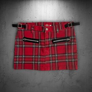 Vtg Y2K Dickies Girl Tartan Plaid Zipper Buckle Mini Skirt 7 Med Red Punk Grunge